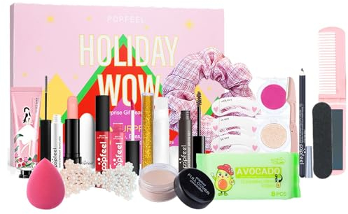 Adventskalender 2024 Frauen Kosmetik, Adventskalender Make Up, Kosmetik Schminke Beauty Adventskalender 2024, Lippenstift-Lidschatten-Kosmetik-Set, Für Teenager, Mädchen, Frauen