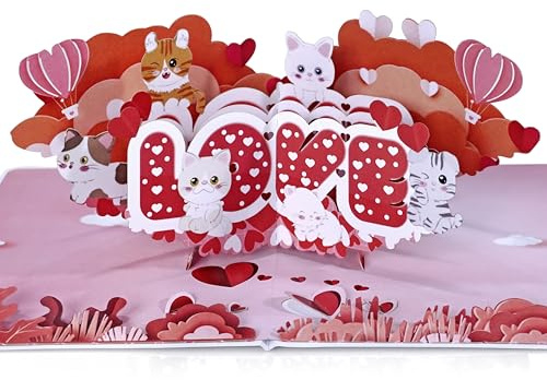 CUT POPUP.COM CUTPOPUP Liebestext mit Katzen - 3D Valentinskarte, Karte Liebe, Hochzeitskarte, Karte Hochzeitstag, Geburtstagskarte Frau, Geburtstagskarte (Love Text w Cats) US8-LO172DE
