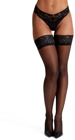 Ann Summers Lace Top Glossy Hold Up Stockings for Women Black