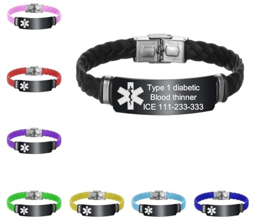Braccialetto in silicone personalizzato con allarme medico di emergenza, per uomini e donne, braccialetto sportivo personalizzato per la sensibilizzazione alla salute, gioiello con allarme medico per