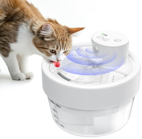 RUXAN Fuente de agua inalámbrica para gatos para beber, fuente de agua para gatos de 2200 mAh con detector de movimiento, fuente automática recargable ultra silenciosa para animales pequeños, 3 modos