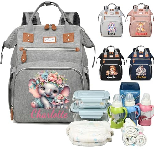 Personalisierte Wickeltasche mit Cartoon-Tieren & Namen | Individuelle Wickeltasche für Jungen und Mädchen | Geschenk für neue Eltern | Wasserfeste Wickeltasche | Geschenk zur Taufe, Erster Muttertag