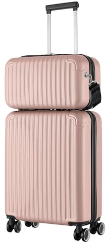 R.Leone Valigia Ryanair 55x40x20 cm + 40x20x25 cm Set 2 Pezzi Trolley Bagaglio a mano 4 Ruote e Beauty Case in ABS 999 (Rose Gold, Valigia 55x40x20 cm + Borsa 40x20x25 cm)
