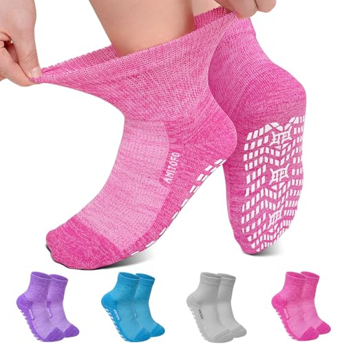LOFIR Bambus Diabetiker Socken Damen: Diabetikersocken Ohne Gummibund Extra Weite Breiter Stoppersocken ABS Antirutschsocken für Senioren Geschwollene 4 Paar Mehrfarbig 39-42