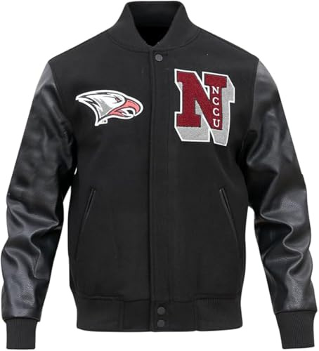 NCCU Varsity Letterman Jacket – North Carolina Central University Black Wool & Leather Bomber with Embroidered Eagle Logo