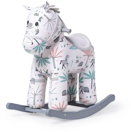 Caballito Balancín de Tela para Bebés Fabric – Mecedora Infantil Suave con Asiento Cómodo y Base de Madera – Desde 1 Año - Palmeras
