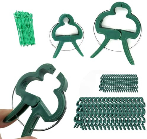 120 PCS Pflanzenclips Pflanzenhalter, Wiederverwendbare und Stabile Pflanzenklammern für Kletterpflanzen wie Tomaten Gurken Rosen, Mit 2 Größen (40Große,50Kleine,30Pflanzenbändern) Gartenclips