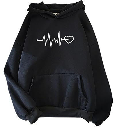 Uwdiohq à Capuche Manches Longues pour Femme imprimé en de cœur avec Pull décontracté Automne Doux Confortable Streetwear Hauts d'extérieur Sports Sweat a Sweat Manga Fille 12 Ans Rose Femme