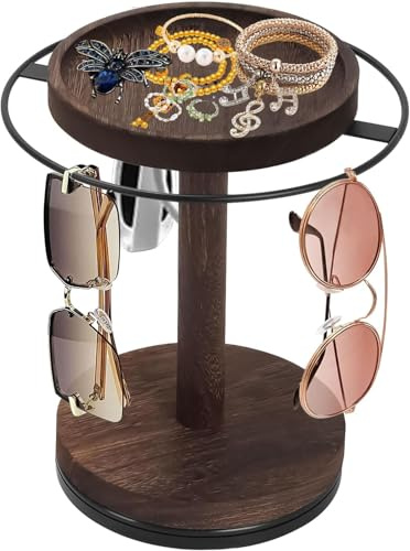 360 Grad Drehbarer Brillenständer,Holz Brillen Organizer für 12-16 Brillen,Sonnenbrillen-Organizer mit Holztablett und Basis,Mehrere Brillen Aufbewahrung Brillenhalter für Tisch,Kommode,Schlafzimmer