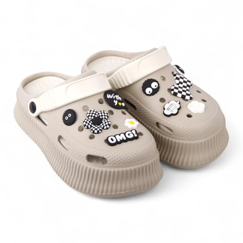 CHILLIFE Zoccoli Piattaforma Donna con Charms Removibili, Infradito Spiaggia, Piscina e Giardino, Estate - Made in Portogallo, beige, 40 EU