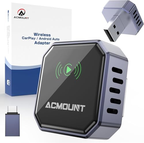 Acmount Wireless CarPlay Adapter, 2 In 1 Wireless CarPlay & Android Auto Adapter, Bluetooth 5.3 drahtlose Verbindung, Plug &Play, Kompatibel mit iPhone iOS 10+/Android11+ (Blau)