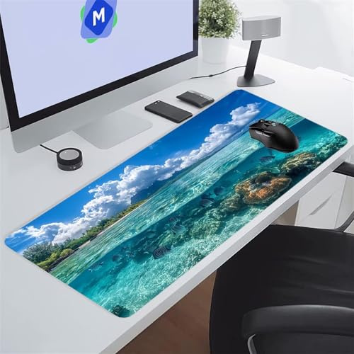 Alfombrilla de Ratón Grande 1200x600x3 mm Alfombrilla Raton XXL Costuras de Los Laterales Están Bien Cosidas y Rematadas Evitando Que se Deshilache, Ideal para el Escritorio (Cielo Océano)