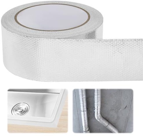 BEASAFY 5cm x 20m Scotch Aluminium, Étanchéité Ruban Adhésif Aluminium, Argenté Scotch Isolant Thermique, Indéchirable Ruban Alu pour Tuyaux Réparation Bricolage