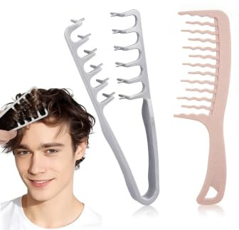 2 Stück Kamm Für Locken - Textur Kamm + Lockenkamm Mit Gewelltem, Breiter Zahnkamm, Ideal für Lockiges Haar, Verleiht Volumen Am Ansatz und Ermöglicht Präzises Styling Des Pony