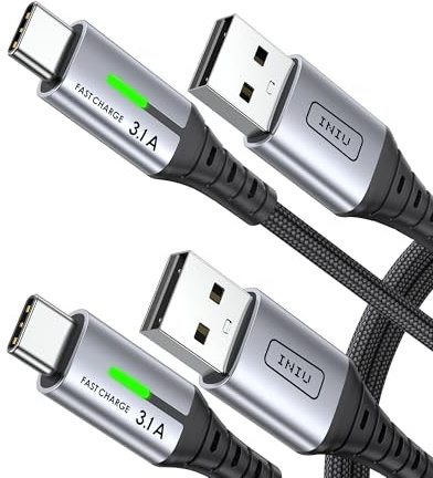INIU USB C Charger Cable, [2-Pack 1m] 3.1A Type C Cable Fast Charging, Braided USB A to USBC Phone Charger Cable USBC for iPhone 17 16 Pro Max, Samsung S25 24, Huawei, iPad Switch PS5 etc.
