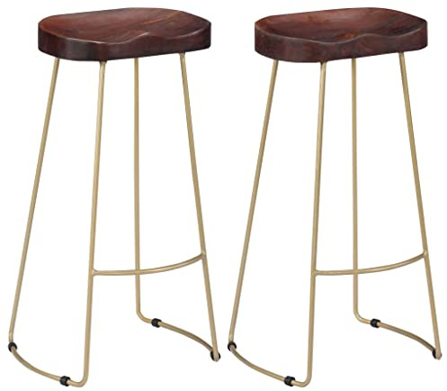 Tonture Gavin Lot de 2 tabourets de bar en bois massif de mangue, finition noyer, design vintage, 45 x 40 x 78 cm, chaise robuste pour salle à manger, comptoir et îlot de cuisine