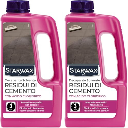 STARWAX - Decapante solvente residui di cemento - Pulisce le tracce di cemento, ruggine, risalite calcaree - Uso interno ed esterno - Formula concentrata - Prodotto in Francia -1l - 15-20m²