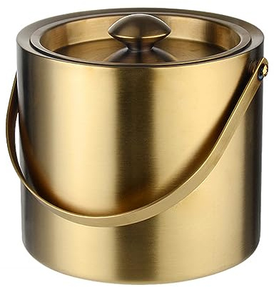 Double Walled Stainless Steel Wine Cooler with Cover - Insulated Ice Bucket for Champagne & Beer, 2L Capacity, Rapid Cooling, Elegant Gold Finish, 150 * 165 mm