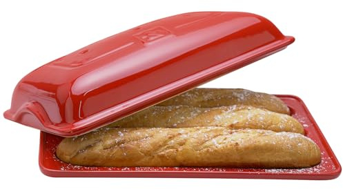 Techni Edge French Bread Baking Pan, Nonstick Baguette Bread Pan with Lid, 3 Slot Ceramic Baguette Mold, Heating Evenly, Crispy Crusts, Easy To Release for Sourdough Italian Loaf