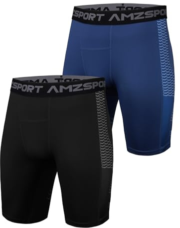 AMZSPORT 2 Pack Pantaloncini Compressione Uomo, Pantaloni Corti Palestra Shorts Sportivi Traspirante per Running Allenamento,Neroblu M
