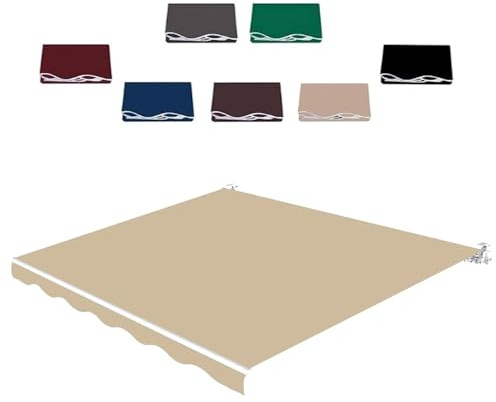 RTVGNSZSJL 300x250cm Telo per Tende da Sole Ricambio, Telo di Ricambio per Tenda da Sole Retrattile Tessuto di Ricambio Impermeabile Antistrappo(Khaki,7.8x6.5ft/240x200cm)