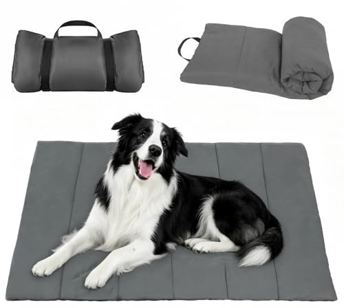 PokeAir Hundedecke für Unterwegs, 110×68 cm Hundematte, Hundedecke Outdoor, Hundekissen für Outdoor, Reise & Auto‑Kofferraum Komfortkissen, Griffdesign, Wasserabweisend, Feuchtigkeitsbeständig(Grau)