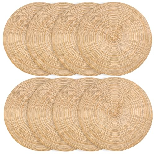 8 Pièces Set de Table Rond 30 cm, Naturels Dessous de Plat Ronds Tressés | Lavable Résistants à la Chaleur Set de Table Antidérapant, sous Assiette pour Mariages, Banquets, Cuisines, Restaurant