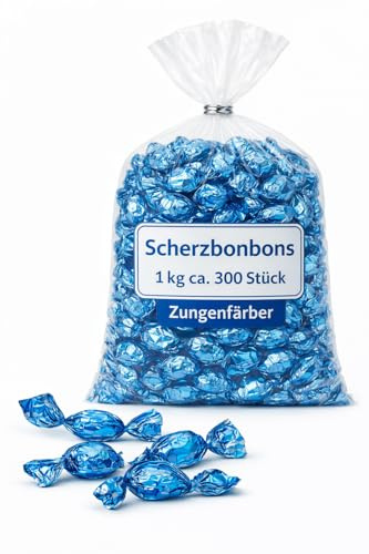 Scherzbonbons 1 KG Großpackung (ca. 300 Stk.) | Wähle deine Sorte: Senf, Pfeffer oder Zungenfärber | Lustige Süßigkeiten | Party Gag, Scherzartikel für Halloween & JGA (Zungenfärber)