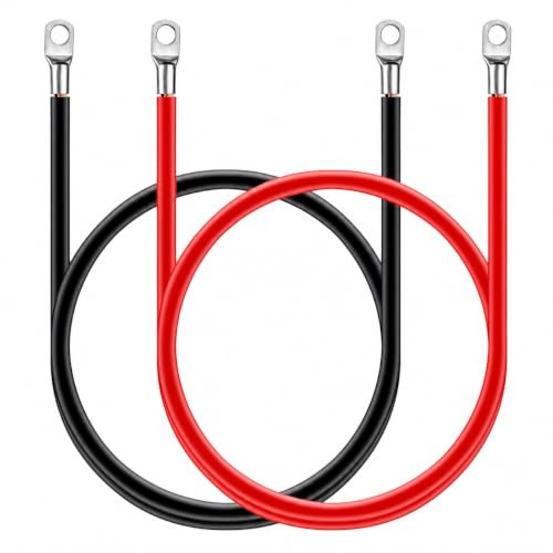 2 Pcs 16mm² Battery Cables 30cm 5AWG Copper Inverter Cables with Ring Terminals, Solar Panel Cable for RV Boat Marine