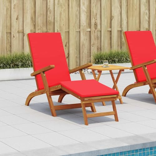 Augerqir Solstol av massivt akaciaträ, set om 2, röd, justerbart ryggstöd, 5 steg, vikbar med fotstöd, trädgård, terrass, pool, relaxstol