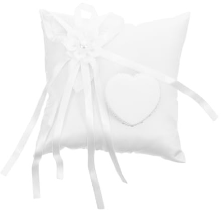 Artibetter Cojín para anillos de boda para la ceremonia con portador de anillos en forma de corazón, soporte decorativo para el portador de en forma de corazón sobre cojín para una hermosa