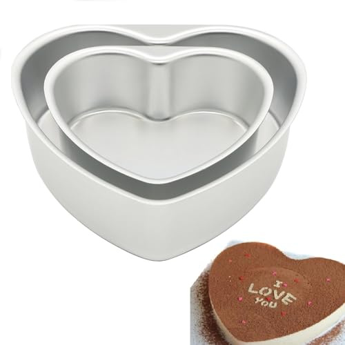 LepoHome Heart Shaped Cake Pans, Set of 6 inch and 8 inch Non-Stick Aluminum Heart Cake Pans Baking Tins with Removable Bottom for Kitchen Birthdays Wedding - Make Small Hearted Cake Molds