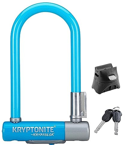 Kryptonite Kryptolok Mini-7 Bike U-Lock, Heavy Duty Anti-Theft Bicycle U Lock, 12.7mm Shackle with Mounting Bracket and Keys, High Security Lock for Bicycles Scooters, Light Blue