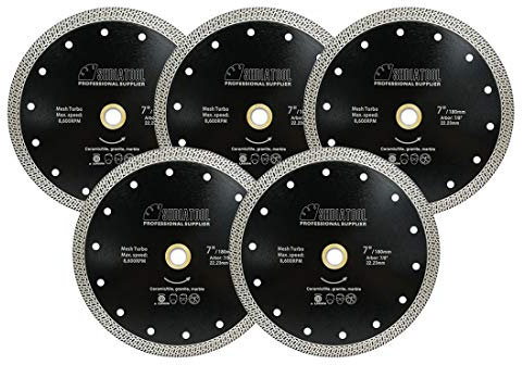 SHDIATOOL Disque à Tronçonner Diamant 5 Pièces 180mm avec Maillé Turbo pour Porcelaine Tuile Céramique Granit Marbre （Dia 7 Pouces）