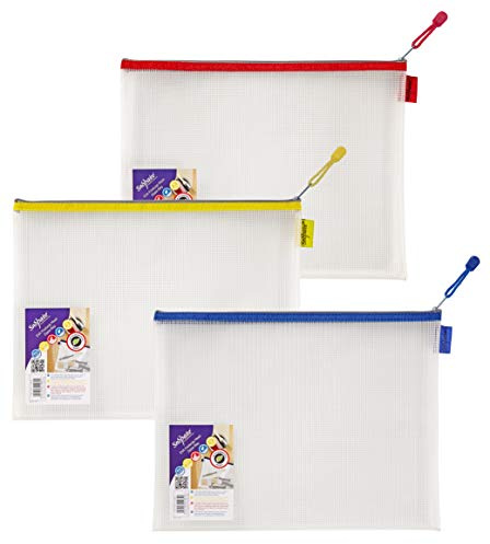 Snopake Zippa-Bag Foolscap, strapazierfähig, EVA, 3 Stück, 360 x 275 mm, transparent/sortiert [15819]