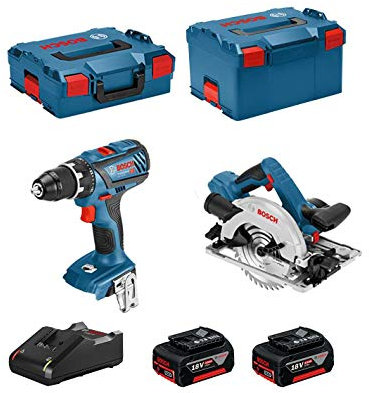 BOSCH Kit 18V BSK182M2D (Taladro Atornillador GSR 18V-28 + Sierra Circular GKS 18-57G + 2 Baterías de 4,0 Ah + Cargador + L-Boxx 136 + L-Boxx 238)
