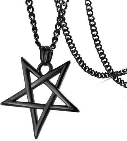 Pentagramm des Lebens Satanisches Anhänger Halskette, Kirche des Satans Hexenschutz Stern Wicca Amulett Halsketten Edelstahlschmuck Geburtstag Jubiläumsgeschenke für Papa Ehemann