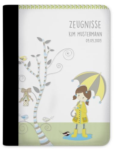CreaDesign, Kinder Zeugnismappe mit Namen personalisiert, Zeugnis Mappe Mädchen mit 10 Klarsichthüllen, A4, 26,7 x 32,7 x 1 cm, Rücken schwarz