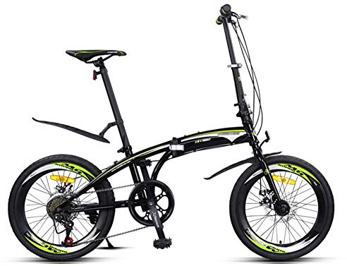JHNEA 7 Gang Faltrad Klapprad, 20 Zoll Fahrrad Klappfahrrad mit Kohlenstoffstahlrahmen Komfortsattel und Schutzbleche für Herren, Damen,Black