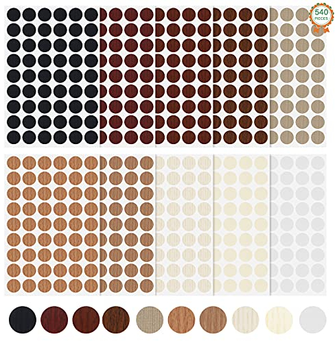 10 Blatt Selbstklebende Schraubenloch Aufkleber Ø21MM Möbel Selbstklebende Abdeckkappen 540 Stück Wasserdicht Schraubenabdeckungen für Holz Möbel, 10 Farben