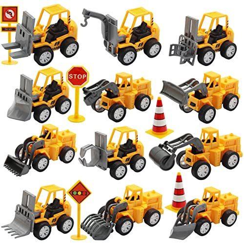 Wieat 17Pcs Mini Construction Vehicles Toys, Mini Digger Cake Toppers for Kids Birthday Party Favors Decorations, Educational Toys, Pull Back Car, Christmas/Birthday Gifts for Kids Boys Girlstions
