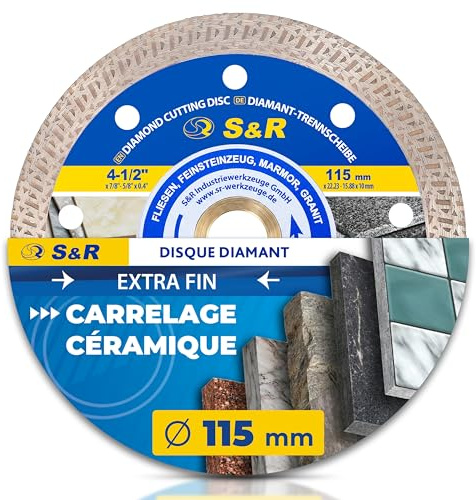 S&R Diamond Cutting Disc 115mm Turbo for Tiles & Porcelain | Porcelain cutting disc, tile cutting disc for angle grinder, marble, granite, 1.5mm turbo edge, stoneware