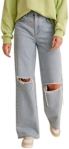 NA-KD Mezclilla de Cintura Alta Rasgada Jeans, Azul Claro, 42 para Mujer