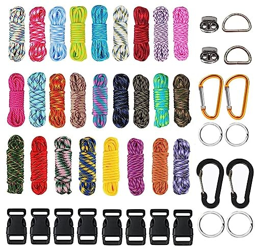 Paracord Set Paracord 550 Nylonsnöre, EUBSWA Paracordrep Multifunktion Innehåller Repspänne och Sömnadnålar, Lämplig för Tillverkning av Gör-det-själv-Armband Snodd Nyckelring