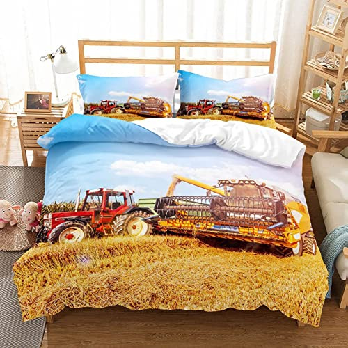 LUYAPOND Bettwäsche 135x200 Traktor Mähdrescher Bettwäsche Set für Kinder, Schließung Weich Atmungsaktive Mikrofaser Bettbezüge, 1 Bettbezug mit Reißverschluss + 1 Kissenbezug 80x80 cm