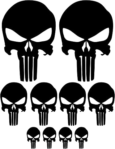 10 Stück Totenkopf-Aufkleber für Autos oder Motorräder - Totenkopf - 3 Größen. Auto-Motorrad-Fahrrad-Roller (Schwarz)