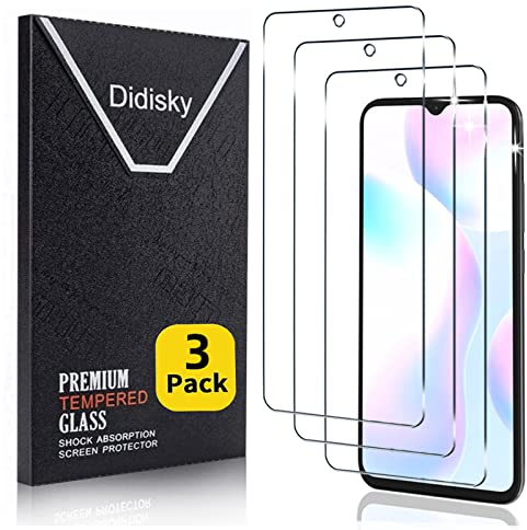 Didisky [3-Unidades Cristal Templado Protector de Pantalla para Xiaomi Redmi 9A, 9AT, 9C, 9C NFC, Antihuellas, Sin Burbujas, Fácil de Limpiar, 9H Dureza, Fácil de Instalar, Transparente