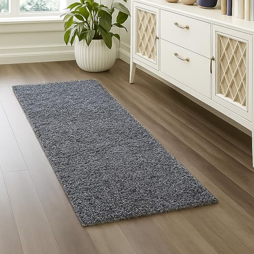 Teppich-Traum Moderner Shaggy Teppich Hochflor Uni Anthrazit 80x150 cm | Kuschelig-weich, pflegeleicht, robust, formstabil, allergikergeeignet, saugrobotergeeignet, OEKO-TEX geprüft, fürs Büro