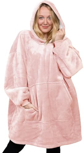 Michorinee Plaid a Capuche Femme Homme, Sweat à Capuche Portable Super Chaud en Sherpa, Confortable Polaire Pull Couverture à Capuche pour Adultes Adolescents | Rose