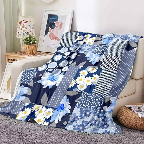 Boceoey Decke Sofa Kuscheldecke Flauschig 150x200 cm - Weich Warme Fleecedecke für Bett Couch - Wohndecke als Couchdecke Bettüberwurf Tagesdecke Campingdecke Blaue Blume